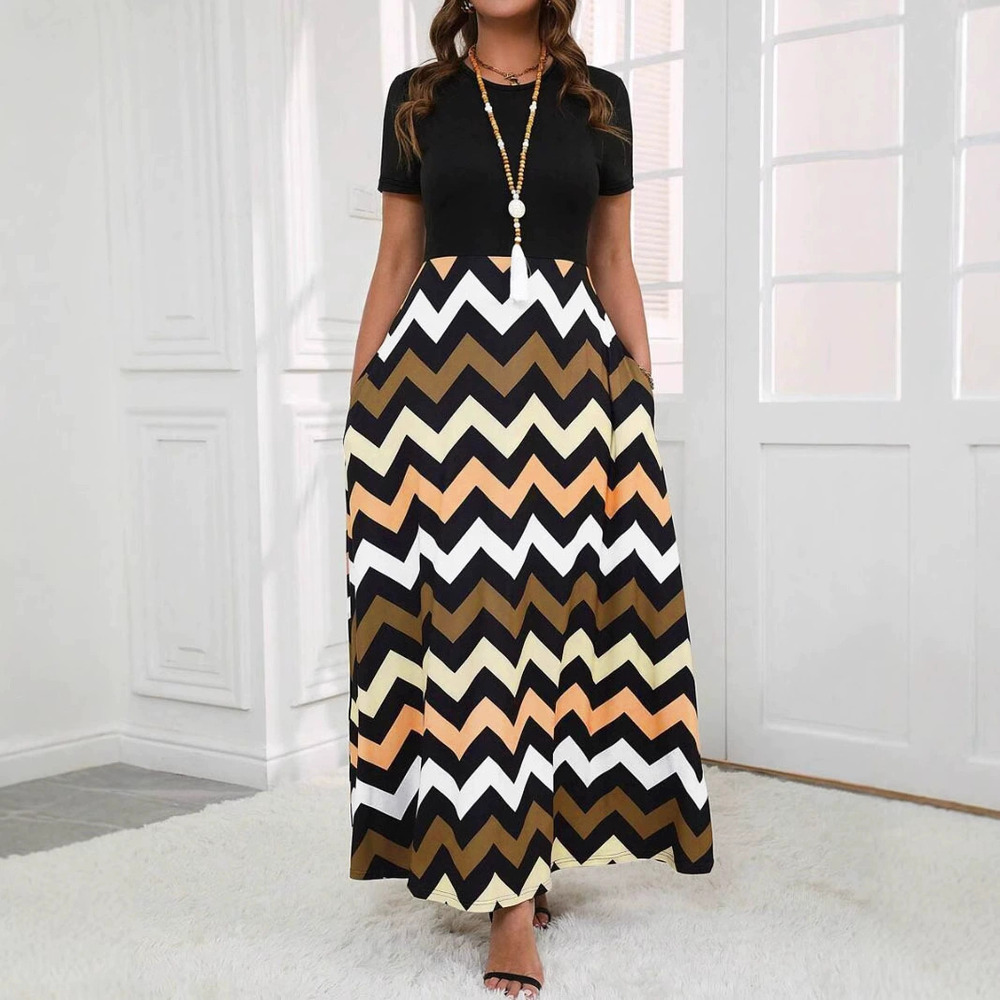Forever 21 Elegant Summer Printed Wavy Patchwork Maxi Dress